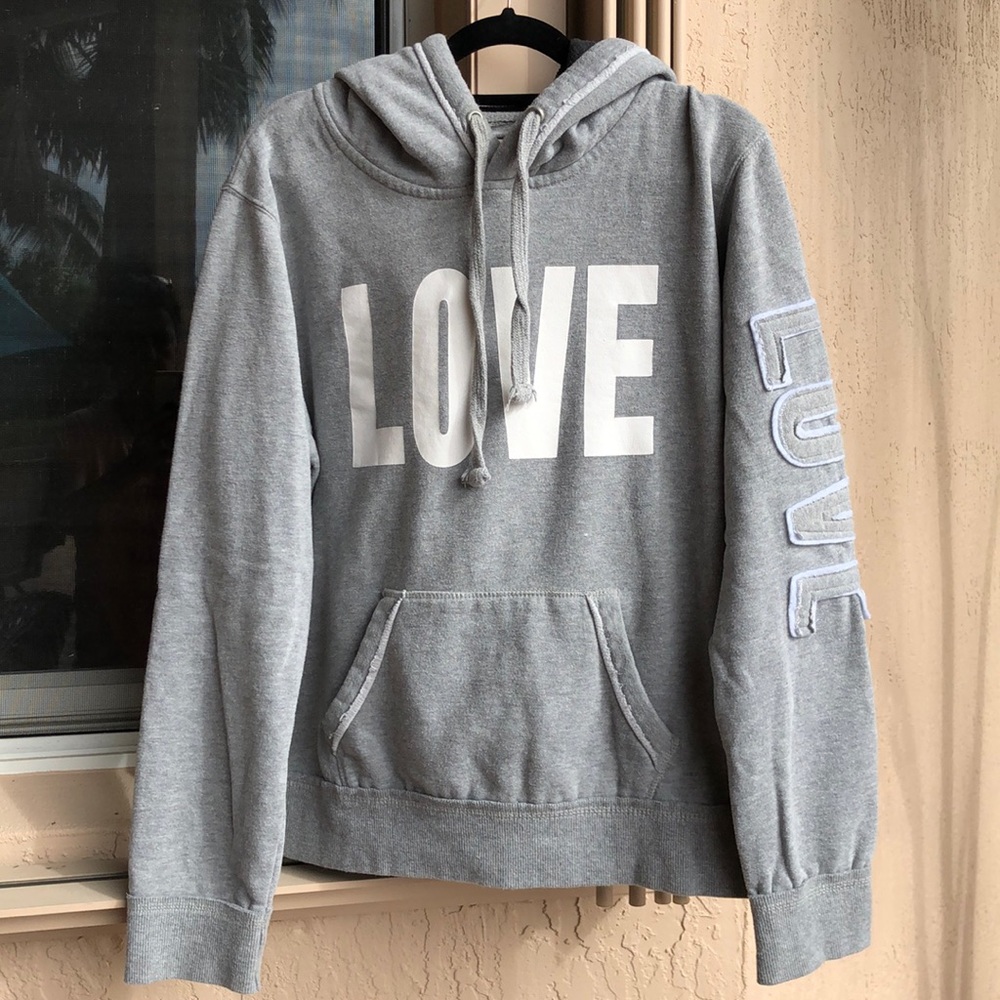 Green Sleeved Gray LOVE Hoodie Sz L